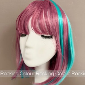 Rainbow Bob Wig, Mixed Colours in Green, Blue, Pink & Purple with Bangs | 10-Inch  Unicorn Short Wig + FREE Wig Cap