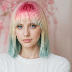 Bob Wig Short Straight Multi Colour 10-Inch with Bangs – Pink Blonde Green Fringe & Free Wig Cap