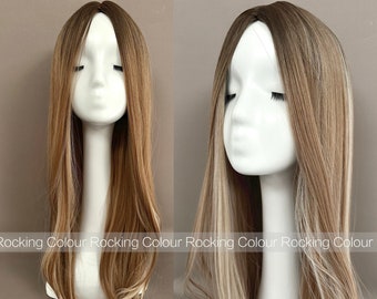 24'' Light Beige Blonde Highlight Straight extra Long Wig - Free wig cap