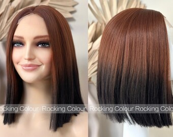 12'' Small Part Lace Front Brown Ombre Black Straight Shoulder Wig - Dark Brown Short Wig for Women