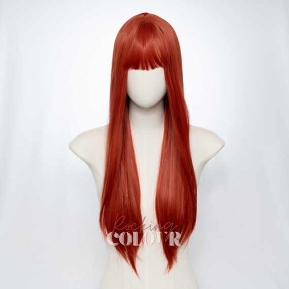 24-inch Red Ginger Straight Wig With Bangs | Vibrant Orange  display picture 1