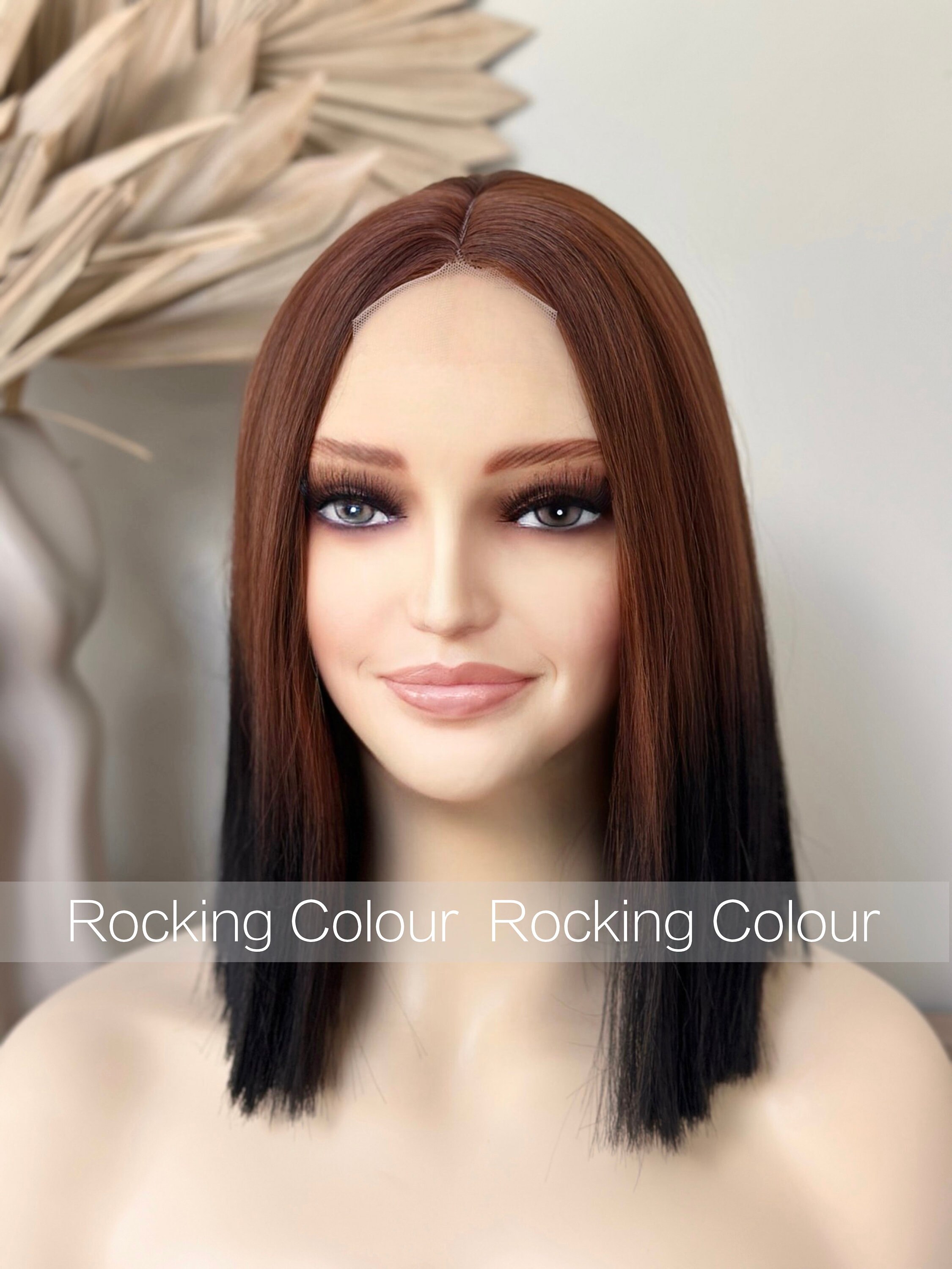 Brown Ombre Black Straight Small Lace Front Wig – 12-Inch Shoulder-Length Dark Brown Wig for Women with a Natural Look. Free Wig Cap