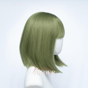 Parrucca Bob verde matcha da 10 pollici con frangia / Capelli sintetici corti e lisci immagine 5