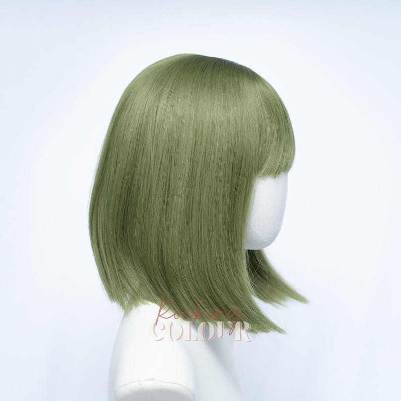 Parrucca Bob verde matcha da 10 pollici con frangia / Capelli sintetici corti e lisci immagine 5