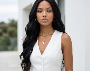 24-Inch Black Small Lace Front Wig | Long Wavy Synthetic Hair for Women