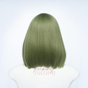 Parrucca Bob verde matcha da 10 pollici con frangia / Capelli sintetici corti e lisci immagine 7