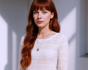 24-Inch Wavy Chestnut Auburn Wig with Full Fringe | Natural Warm Reddish Brown Hair