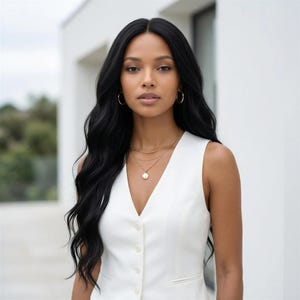 24-Inch Black Small Lace Front Wig | Long Wavy Synthetic Hair for Women