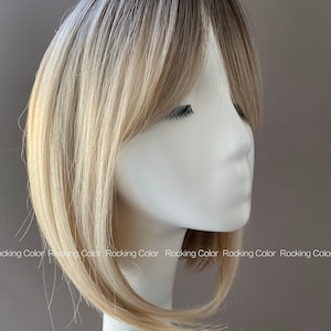 Blonde Ombre Bob Wig 10 Inch Short Synthetic Hair with Brown Roots & Layered Cut, FREE Wig Cap, Natural Look Style