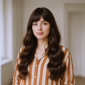 Dark Brown Wig 22-Inch Long Wavy Hair with Bangs, Natural Look, Includes FREE Wig Cap, Stylish & Soft