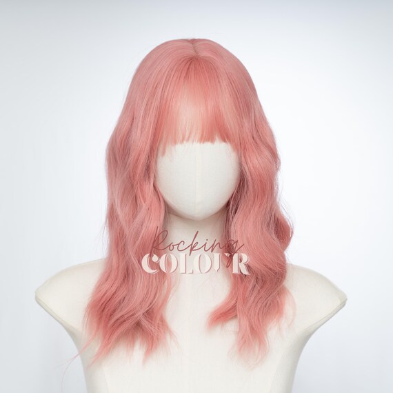 Pink Wavy Bob Wig With Bangs | 14-inch Shoulder Length 