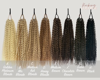 Extension per coda di cavallo riccia da 20 pollici / parrucchino elastico in corda, biondo, castano e nero, fibra resistente al calore