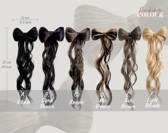 Clip-In Bow Hair Extension 14” Wavy Ponytail for Women & Girls | Heat-Resistant Synthetic Hair Clip in Blonde, Brown, Black