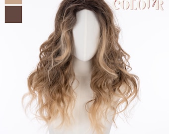 Golden Blonde Ombre Small Lace Front Wavy Wig/24-Inch Long Dark Root Golden Blonde Wig. FREE Wig Cap