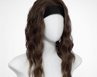 14-Inch Shoulder Length Headband Wig | Short Wavy Medium Brown Synthetic Hair with Bonus Headband