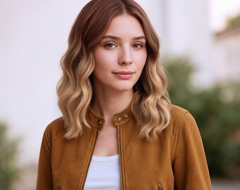 Perruque Femme Ninon - Couleur Châtain Clair Mèches Blond Doré Et Cuivré, Semi-longue, Synthétique - Neuf