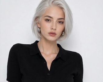 Short Silver Grey 13x4 Lace Front Wig | Layered Bob Synthetic Hair