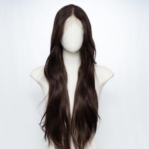 26-Inch Dark Brown Wig – 13x4 Lace Front Natural Straight Synthetic Hair with Soft Layers & Centre Part +Free Wig Cap