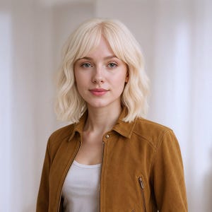 12-Inch Wavy Bob Wig with Bangs – Creamy Platinum Blonde Short Synthetic Hair, Soft Natural Look + Free Wig Cap