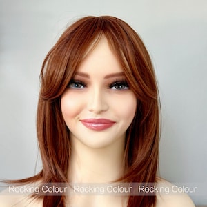 Wig with Bangs - Ginger Straight 12-Inch Short Copper Shoulder Fringe, Lightweight Free Wig Cap, Stylish Natural Look