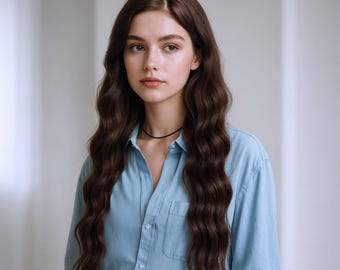 24-Inch Dark Brown Water Wave 13x4 Lace Front Wig | Heat-Resistant Synthetic Hair, Natural Look