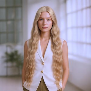 Light Gold Blonde Small Lace Front Wig 24-Inch Wavy Long Hair with FREE Wig Cap, Natural Look, Heat Resistant Fiber