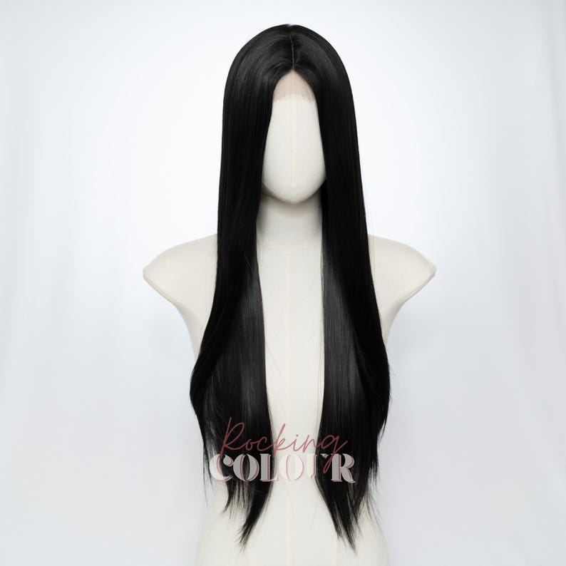 28-Inch Jet Black Straight Small Lace Front Wig | Extra Long Synthetic Hair image 2