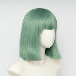 Mintgroene bob pruik met pony | 10 inch kort steil synthetisch haar