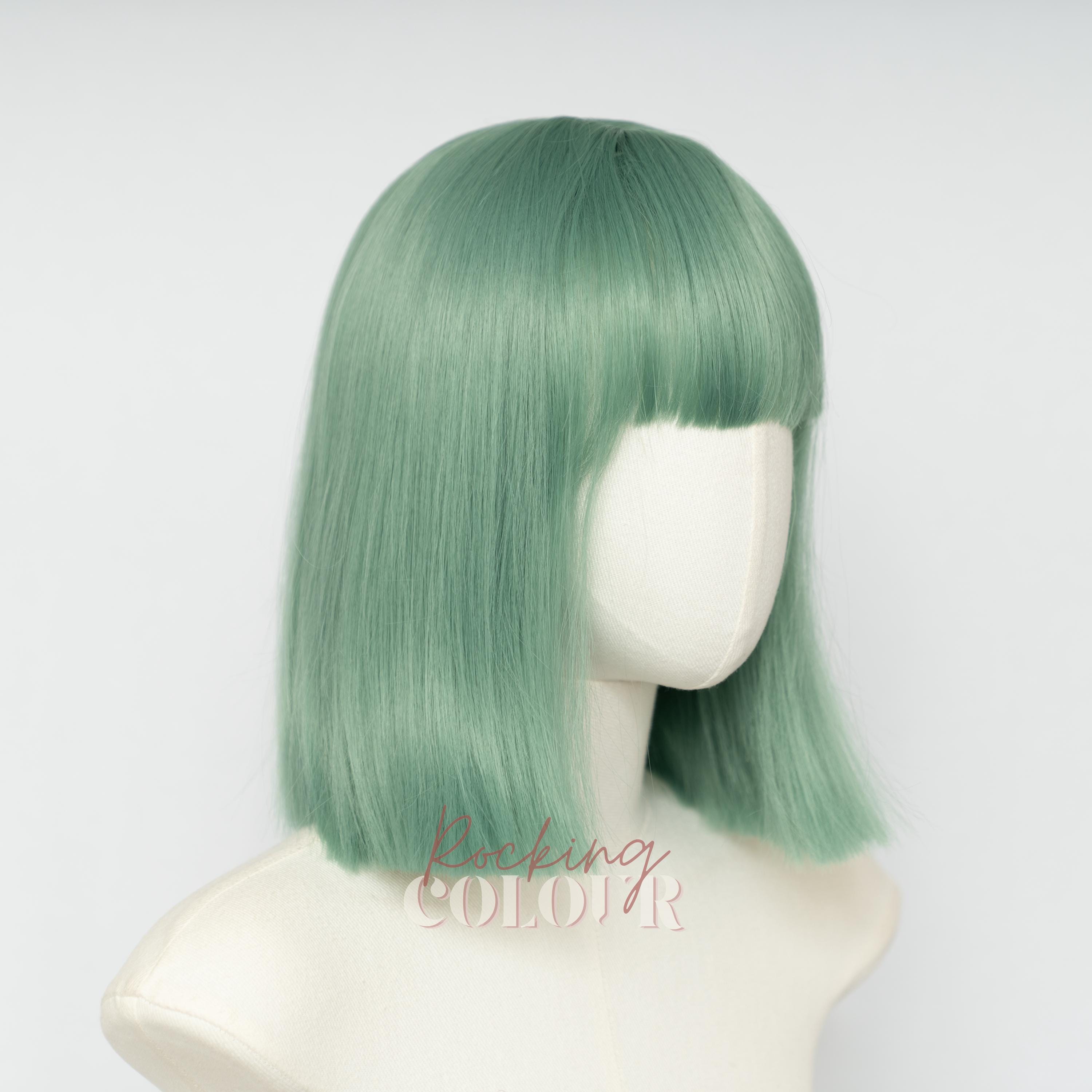 Mint Green Bob Wig With Bangs | 10-inch Short Straight  display picture 1