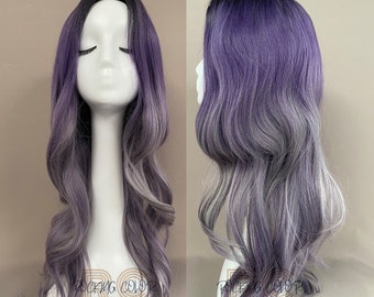 24'' Long Purple Ombre Wavy Synthetic Wig. FREE Wig Cap