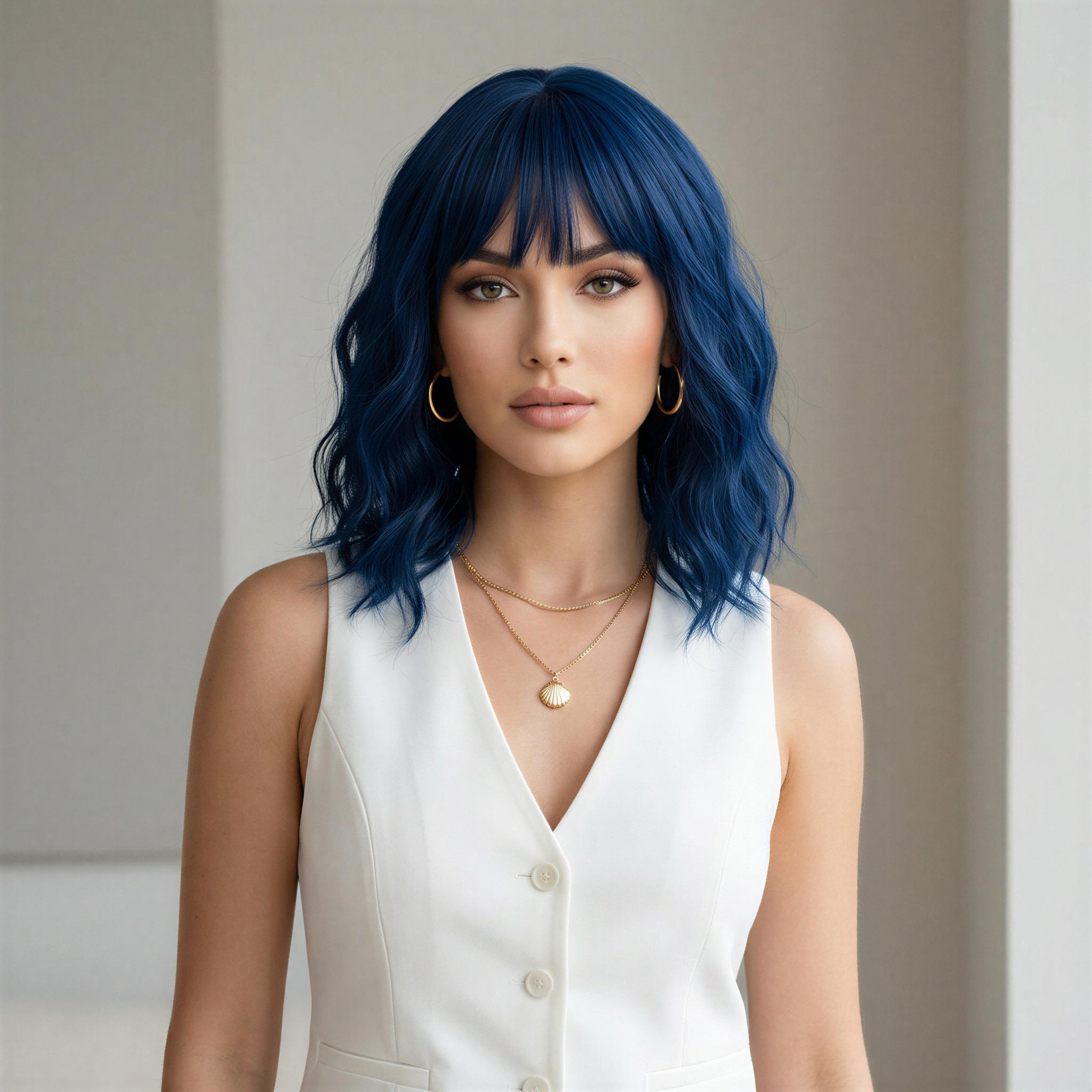 ?NAIMA 12”BLUE SLATE SHORT WAVY BANG BOB Wig *NWT Amazon.com : LANCAINI Short Bob Wavy Wig with Bangs for  main image 2