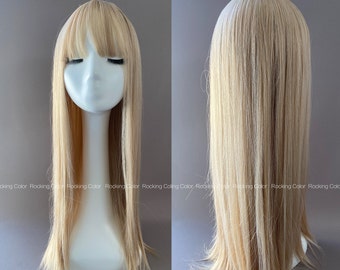 24'' Blonde Long Straight Wig with Bangs. FREE Wig Cap