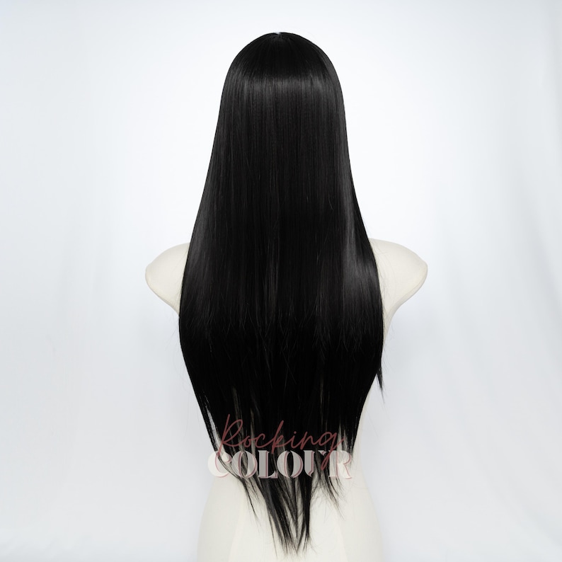 28-Inch Jet Black Straight Small Lace Front Wig | Extra Long Synthetic Hair image 8