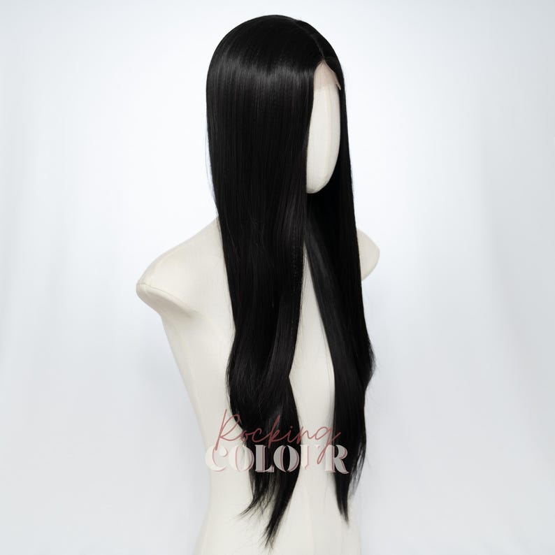 28-Inch Jet Black Straight Small Lace Front Wig | Extra Long Synthetic Hair image 3
