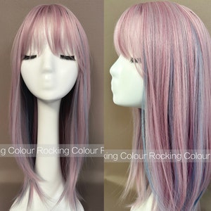 24'' Light Pink Purple Blue Mix Straight Wig with Bang - Unicorn Color Wig Fairy hair -FREE Wig Cap