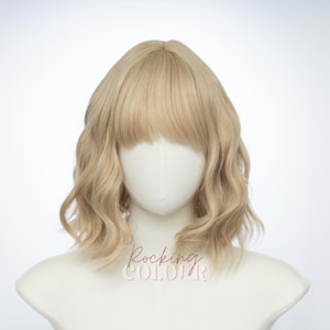 12-Inch Blonde Wavy Bob Wig with Bangs | Short Shoulder-Length Synthetic Hair