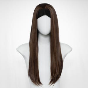 24-Inch Headband Wig,Long Straight Medium Brown with Subtle Highlights Synthetic Hair, Black Headband, Free Wig Cap & Bonus Headband