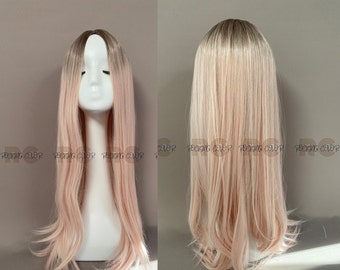 Straight Synthetic Doll Wig Hair Weft 15x100cm 6 x 39 inch Pale Pink/ Blonde 