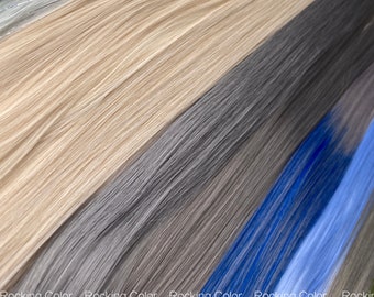 Extensiones de cabello con clip de 60 cm (24 pulgadas) – Opciones de color: verde, azul, rubio, plateado y gris.