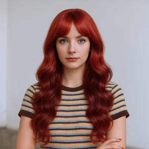 レッドバーガンディウェーブウィッグ、前髪付き、22インチダークレッド合成毛、女性用、無料ウィッグキャップ付き