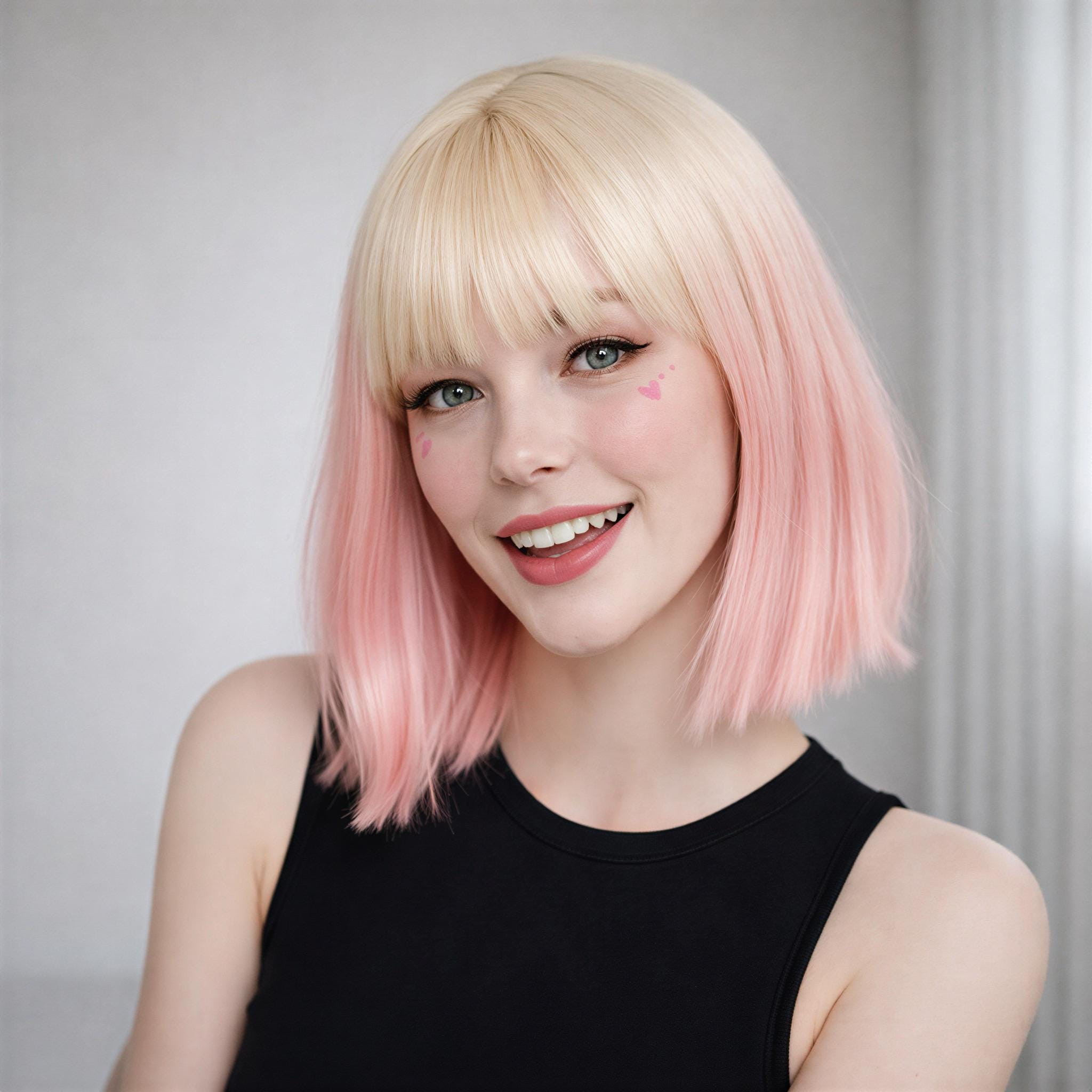 ?TOMEI PINK W/ blonde STRAIGHT BOB LACE FRONT WIG Pink 10 inch 100% Human Hair Hot Pink Bob Lace Front Wig  main image 4