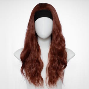 22-Inch Headband Wig – Long Wavy Copper Red Synthetic Hair with Black Headband, Free Wig Cap Included