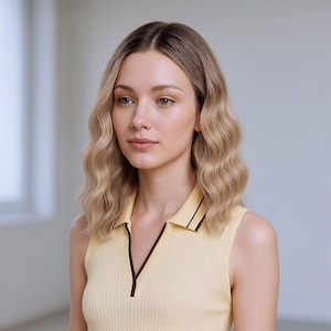 Ombre Blonde Small Lace Front Wavy Wig. 14-Inch Brown Root Wig. FREE Wig Cap
