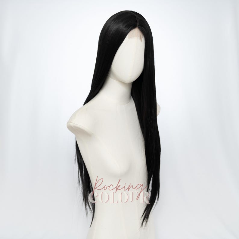 28-Inch Jet Black Straight Small Lace Front Wig | Extra Long Synthetic Hair image 5