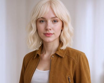 12-Inch Wavy Bob Wig with Bangs | Creamy Platinum Blonde Short Synthetic Hair