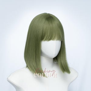 Parrucca Bob verde matcha da 10 pollici con frangia / Capelli sintetici corti e lisci immagine 4