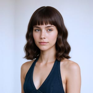 Brown Short Wavy Bob Wig with Bangs 12-Inch Lightweight Short Wigs Natural Hair Look + FREE Wig Cap