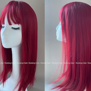 22'' Red Straight Synthetic Wig with Bangs. FREE Wig Cap