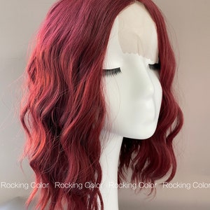 Red Small Lace Front Wavy Bob Wig - 14-Inch Shoulder-Length Burgundy Red Hair with Free Wig Cap