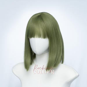 Parrucca Bob verde matcha da 10 pollici con frangia / Capelli sintetici corti e lisci immagine 3